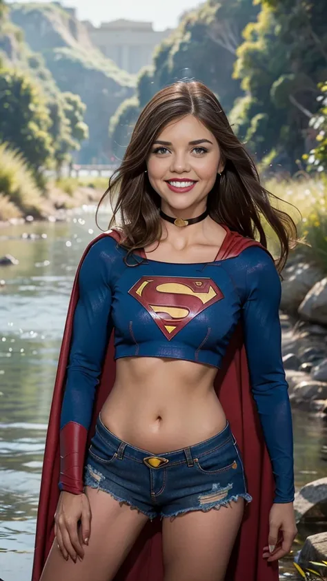 tiffani thiessen é supergirl do jogo de videogame injustice, sultry posing, work of art, best qualityer, high qualiy, high defin...