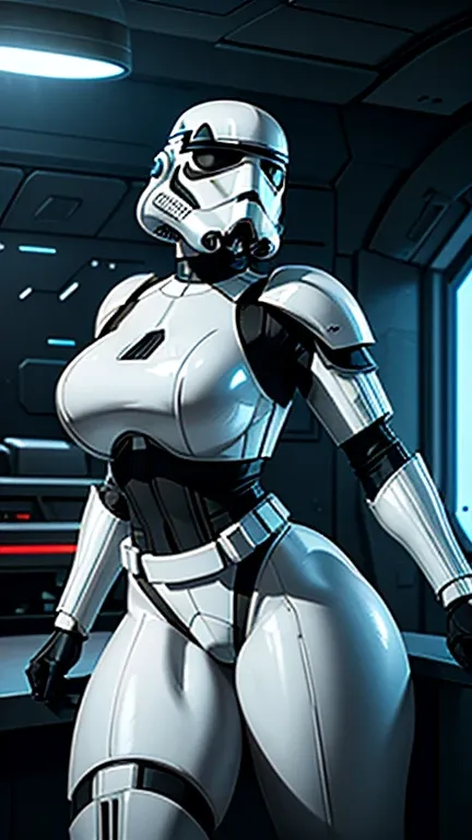 stormtrooper helmet, female stormtrooper with big round breasts, wide hips, round ass, slim athletic body, thick thighs, hyper r...