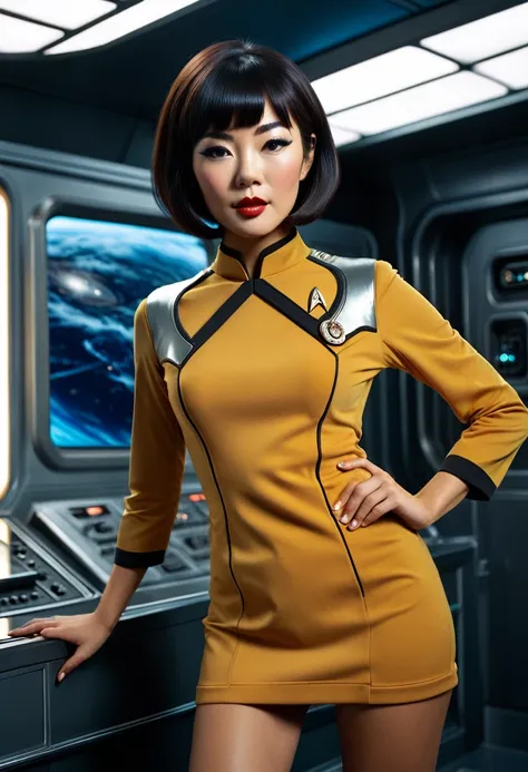 provocative, sexy, very sexy, flirtatious, arousing, revealing, sensuous, teasing ((wearing star trek original series 70s once p...