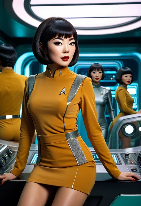 provocative, sexy, very sexy, flirtatious, arousing, revealing, sensuous, teasing ((wearing star trek original series 70s once p...