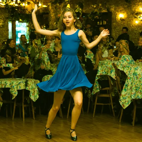 A GIRL DANCING IN A RESTAURANT