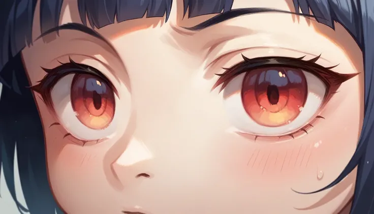 hinata hyuga, stand, close up, face, with Red Sharingan Eyes