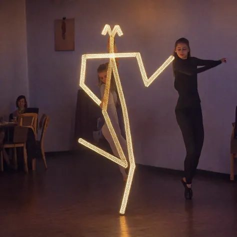 A GIRL DANCING IN A RESTAURANT