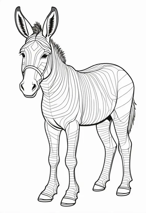 coloring page for kids, donkey, thick lines