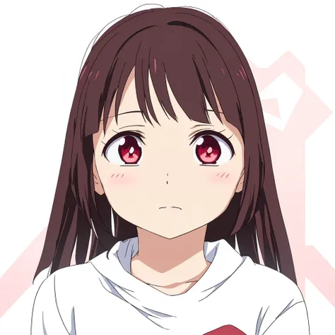 anime girl with long hair and red eyes in white shirt, anime moe artstyle, anime visual of a cute girl, cute natural anime face,...