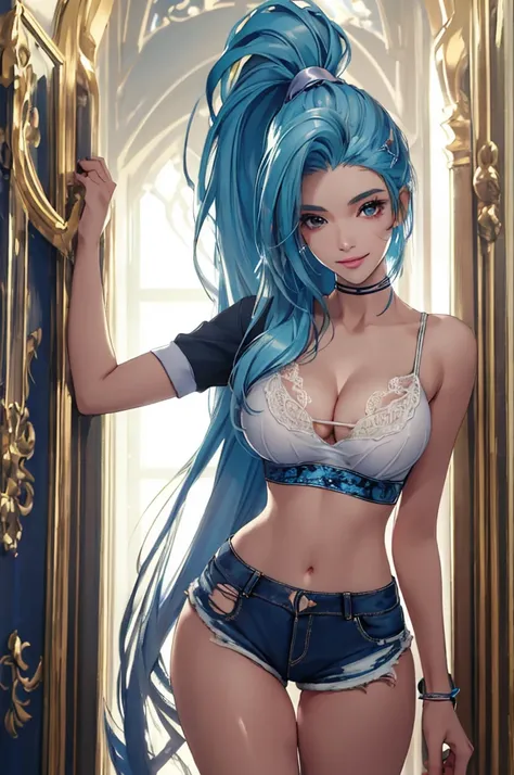 (best quality: 1.2), clean face, (masterpiece: 1.2, 8k) perfect anatomy, 1girl,a beautiful fashion model ,(masterpiece, official art, best quality ,long and shiny hair, blue hair with streaks in hair, long hair, full lips, slender body, slim body big breas...