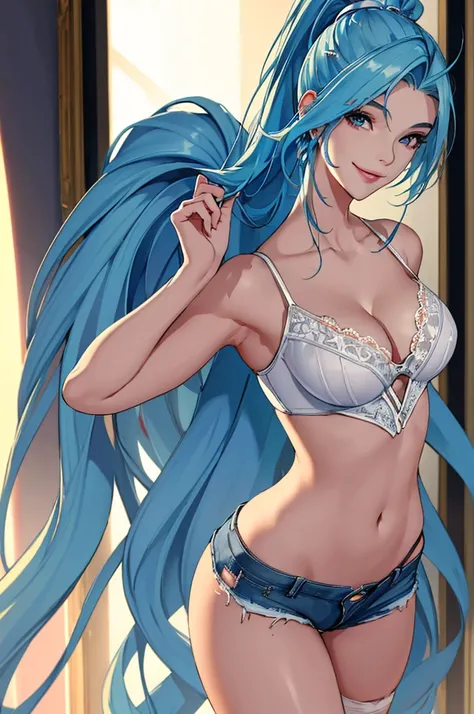 (best quality: 1.2), clean face, (masterpiece: 1.2, 8k) perfect anatomy, 1girl,a beautiful fashion model ,(masterpiece, official art, best quality ,long and shiny hair, blue hair with streaks in hair, long hair, full lips, slender body, slim body big breas...