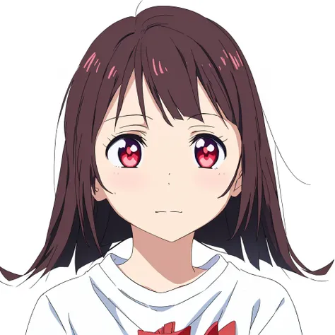 anime girl with simple hair and red eyes in white shirt, anime moe artstyle, anime visual of a cute girl, cute natural anime fac...