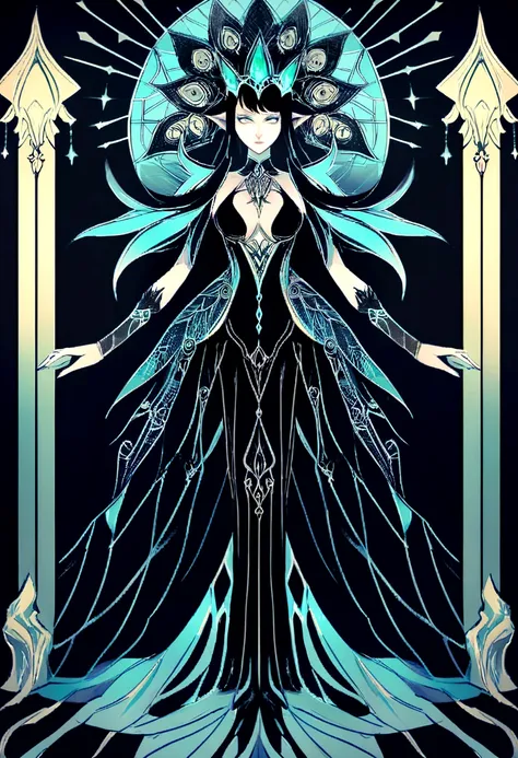 Danahamm symmetrical tarot card concept art on a (very provocative)+ outfit like the elf queen, Tema Lovecraft Loucura,  by Lee Bursten, Tarô512, 8K, high détail, intricate