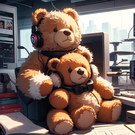 a teddy bear wearing headphones