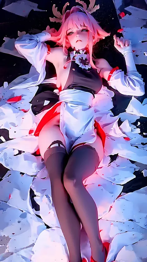 Use realism to create a female maid shooting her machine gun, wearing a skimpy and revealing Maid Café costume, wearing high heels, a garter belt, sensual lingerie, her expression is pouting and blushing, and the scene is in the style of Nikke the Goddess ...