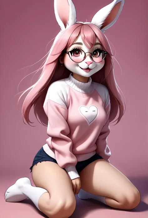 (score_9, score_8_up), score_7_up, score_6_up, score_5_up, score_4_up, Hazel Typh, 1bunny, best quality, furry, brown fur, pink hair, animal ears, gold piercing, heart-shaped pupils, animal nose, pink eyes, hair bun, long tail, expressionless, closed mouth...