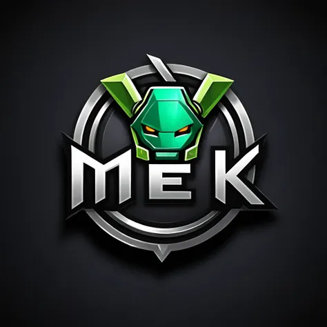 logomkrdsxl,an  edgy logo  3d with robô ,  vector, text "mek",  best quality, masterpiece, brand, dark background