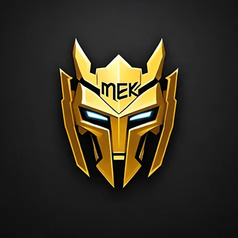 logomkrdsxl,an  edgy logo  3d with robô dourado e prata,  vector, text "mek",  best quality, masterpiece, brand, dark background...