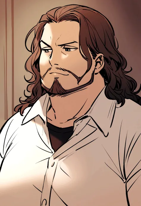 A boy with a Johnny Depp style beard, with a gamer scenario. The boy is a little overweight, has short, wavy hair