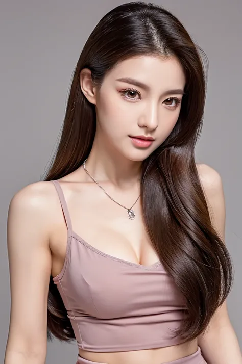 real picture，（lifelike， high resolution：1.3），（whole body：1.5）， 1 girl with a perfect figure：1.4， Delicate facial features，Double eyelids，Long eyelashes，Tall nose，Wear a necklace，Long hair，Lean abdominal muscles：1.1 Random Color Tights：1.2， Short jeans， Big...