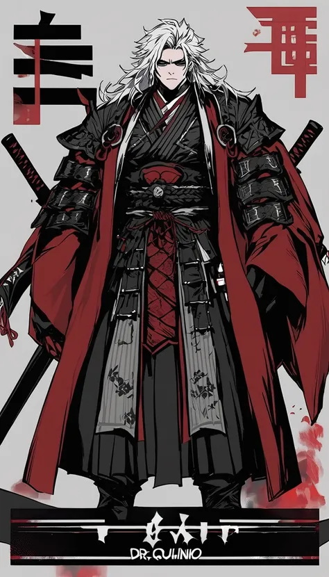 Make an anime character named "Dr4quinho", with the design style of "JUJUTSU KAİSEN". "Dr4quinho" has white hair and dresses like a samurai.