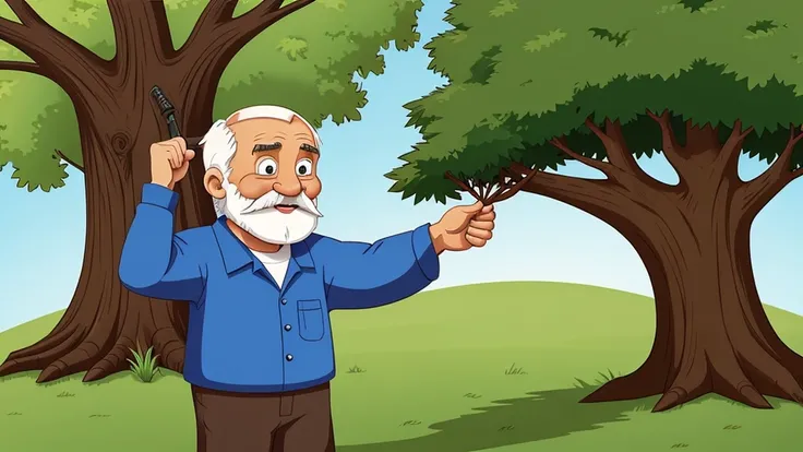 an old man cutting a tree cartoon image 