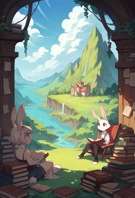 Fantasy, scenery, rabbit characters, Book Scene