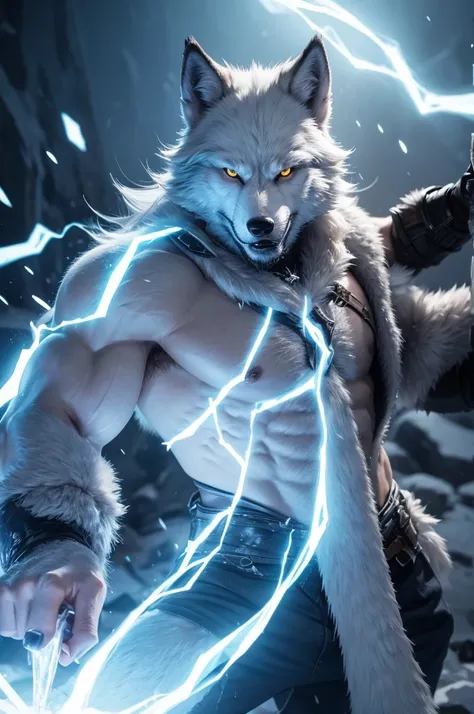 Make a half-wolf man with ice powers