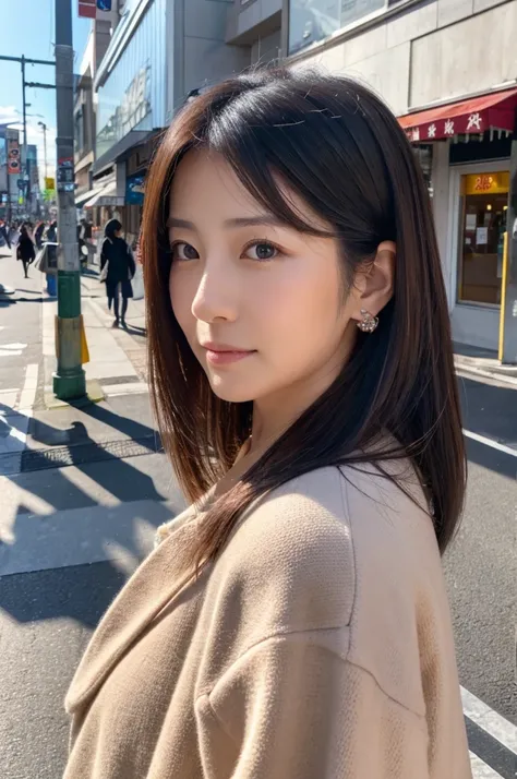 ((Highest quality)), ((masterpiece)), (detailed), Japanese,Street Corner,Beauty,Mature Woman