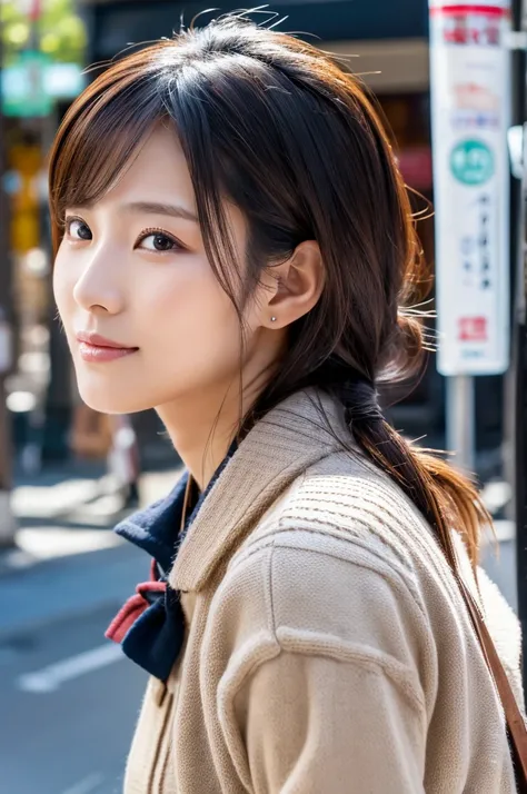 ((Highest quality)), ((masterpiece)), (detailed), Japanese,Street Corner,Beauty,Mature Woman