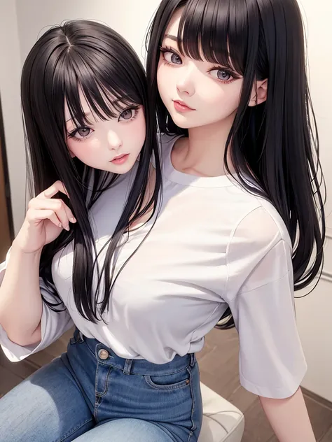 In manhwa art style young adult south Korean woman in her 29 years old. Her hair is long and black color. Her face is oval than it is long, which carry a warm , expressive face. Her skin is radiant and clear, and her thin lips is pink. Small grey color eye...