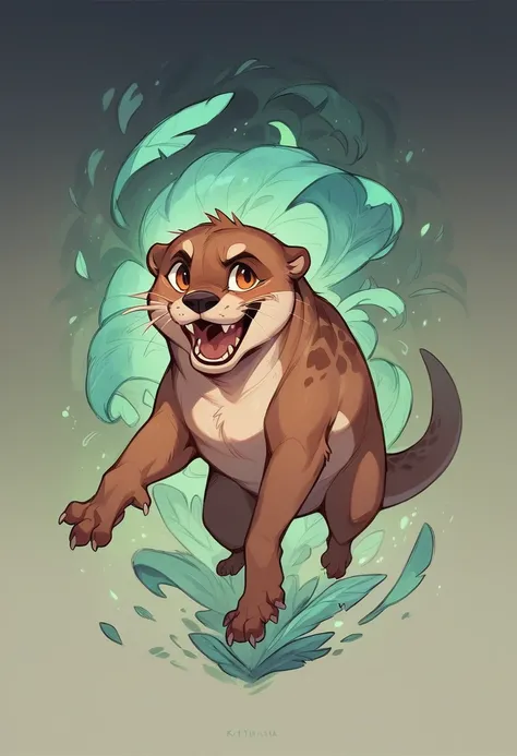 feral, otter, king, mythology, in the style of folklore