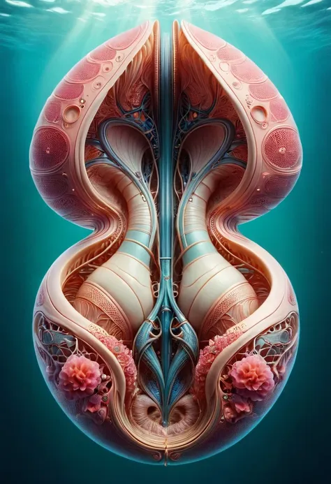 underwater life in the shape of an anatomical uterus