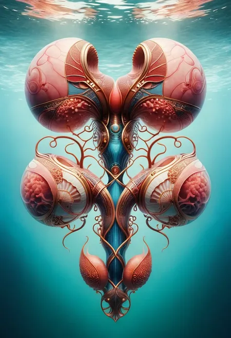 underwater life in the shape of an anatomical uterus