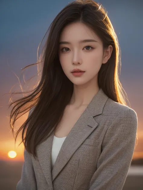 (((highest quality, 8k, masterpiece))), sharp focus, thin, cinematic lighting、perfection、soft light、high resolution skins:1.3、realistic skin texture、28 year old south Korean woman、small face、no makeup、long and curvy hair、dark blonde hair、Detailed beautiful...