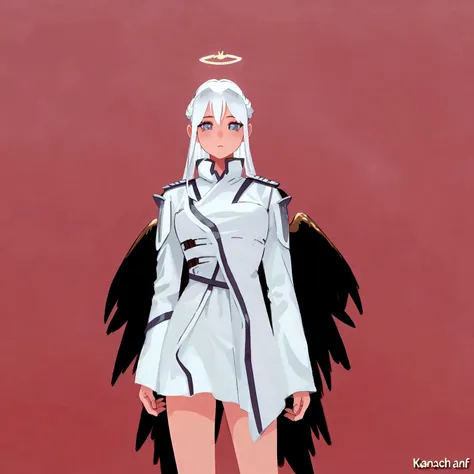 arafed image of a woman with angel wings and a halo, angel knight girl, wearing angel halo, wearing angel, angel knight gothic girl, as a mystical valkyrie, angelic halo, inspired by Li Chevalier, full - body majestic angel, epic angel wings, angelic, high...