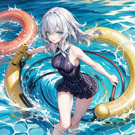 swimsuit，swimming ring，water splash，water park，water gun，swimming pool