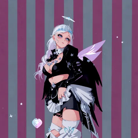 there is a woman dressed in a costume and boots posing, imvu, pastel goth, inspired by Marie Angel, as a mystical valkyrie, angel knight gothic girl, ethereal flowerpunk, chaos nightmare ❄️ amour, pastel goth aesthetic, astral fairy, fairycore, angel girl,...