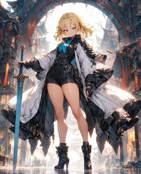 boyish　Slanted Eyes　Thighs　Blonde　Swordsman　Two-Way　Short Dagger　coat　whole body　