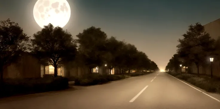 several roads in a deserted place, going in several directions, moonlit atmosphere, with a large crowd going in several different directions