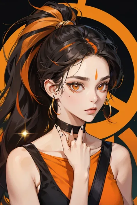 Nora is brown-skinned and  orangeish black hair and vivid amber eyes. Her hair is in dreadlocks in a high ponytail style. Noras left eyebrow has what appears to be a slit going through it. She also has a beauty mark underneath her right eye, and her finger...