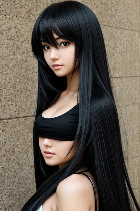 Draw an anime girl with long black hair 