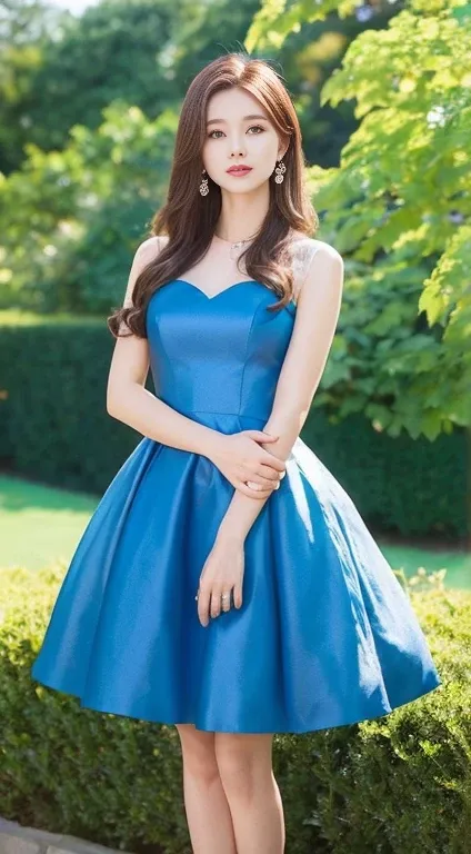 (25-year-old sweetheart), flower garden in the background、Blue princess dress: 1.3), (Maximum resolution: 1.4), (Super high vision: 1.2), light, Super high vision,Make one&#39;Rosy cheeks:1.2、 (Delicate eyes and skin), (Detailed facial features), Not suita...