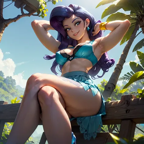 (((beautiful female body))),(((rarity as a sweet charming hot seductive horny model))) ,(((sit on the fences leant to grape tree crossed legs)))), (((outdoor))),(((jungle in background))),(((lewd and erotic posing))), (((happy wicked smile))) ,(((wear ligh...