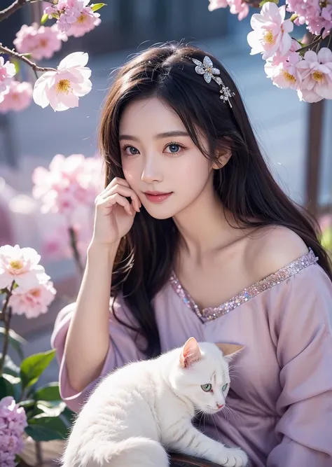 Diffuse lighting、 Highest quality, High resolution, unity 8k wallpaper、Supersaturation, Colorful, fairy tale, dream-like, Movie-like characters, oil, 3d, 8K resolution, Sequins, Sparkling, moonlight, Close-up portrait adorable,Too cute cat, Fine grain, Lar...