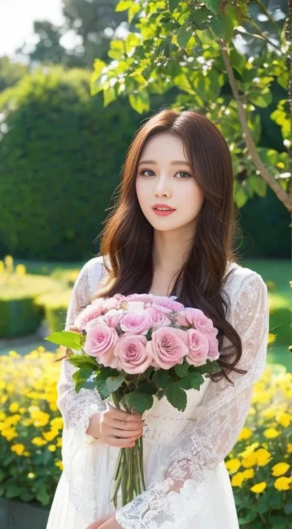 (25-year-old sweetheart), flower garden in the background, (Maximum resolution: 1.4), (Super high vision: 1.2), light, Super high vision,Make one&#39;Rosy cheeks:1.2、 (Delicate eyes and skin), (Detailed facial features), Not suitable for working hours, 8k ...