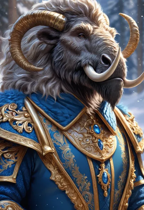 A Humanoid Creature That Looks Like A Cross Between A Woolly Mammoth And A Dragon. Wearing A Very Nice Outfit Designed For A Prince. Official Art, Award Winning Digital Painting, Digital Illustration, Extreme Detail, 4k, Ultra Hd, Rococo, Polished, Intrica...