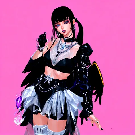 arafed image of a woman in a black outfit  imvu, as a mystical valkyrie, villainess has black angel wings, second life avatar, inspired by Sim Sa-jeong, upper body avatar, goth girl aesthetic, she has black hair with bangs, portrait of jossi of blackpink, ...