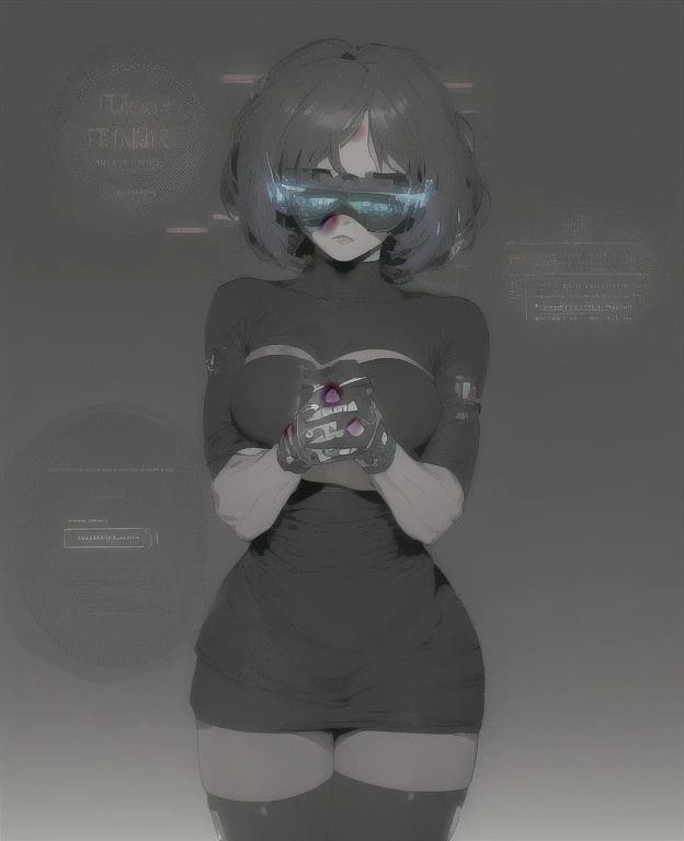 ((The best quality)), ((Masterpiece)), (Very detailed:1.3), ..............3D, beautiful (Cyberpunk:1.3) hacker woman, short hairstyle,short hair, Return to viewer, Thick hair, Operating computer terminal, head mounted display, computer server, LCD screen, ...