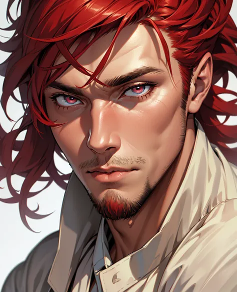 (absurdres, highres, ultra detailed), 1 male, mature, manly, tall muscular, handsome, detailed eyes, portrait, solo, close up, detailed background, (none background :1.1) short red hair, eyes close,