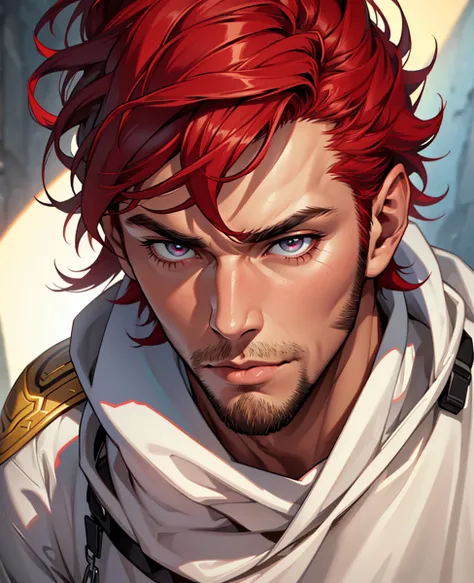 (absurdres, highres, ultra detailed), 1 male, mature, manly, tall muscular, handsome, detailed eyes, portrait, solo, close up, detailed background, (none background :1.1) short red hair, eyes close,