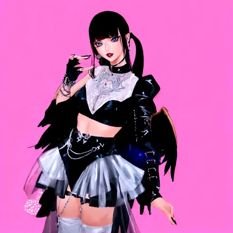 arafed image of a woman in a black outfit  imvu, as a mystical valkyrie, villainess has black angel wings, second life avatar, inspired by Sim Sa-jeong, upper body avatar, goth girl aesthetic, she has black hair with bangs, portrait of jossi of blackpink, ...