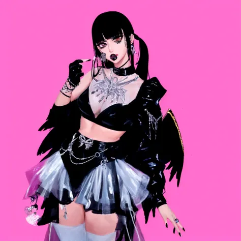 arafed image of a woman in a black outfit  imvu, as a mystical valkyrie, villainess has black angel wings, second life avatar, inspired by Sim Sa-jeong, upper body avatar, goth girl aesthetic, she has black hair with bangs, portrait of jossi of blackpink, ...