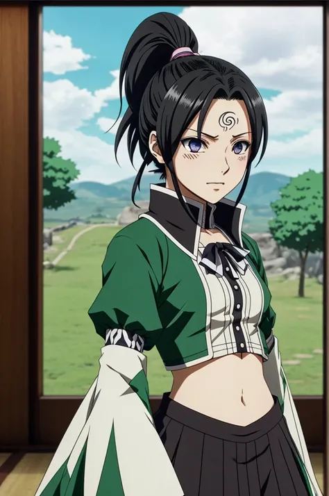 Kimetsu no Yaiba 2D screenshot, muichiro tokito but in a female version and with hair in a ponytail